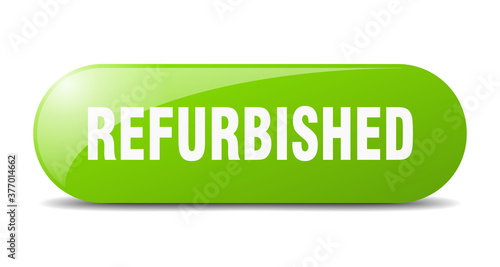 refurbished button. sticker. banner. rounded glass sign