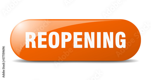 reopening button. sticker. banner. rounded glass sign