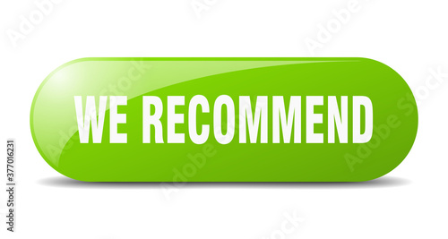 we recommend button. sticker. banner. rounded glass sign