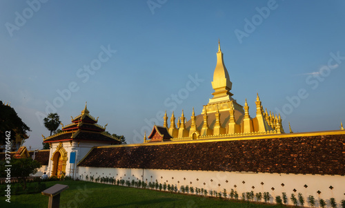 That-Luang Golden Pagoda in Vientiane  Laos. Pha That Luang at Vientiane. sky background beautiful.