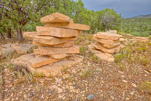 Stacked Stone Slabs at the Abandoned Mexican Quarry near Perkinsville AZ.