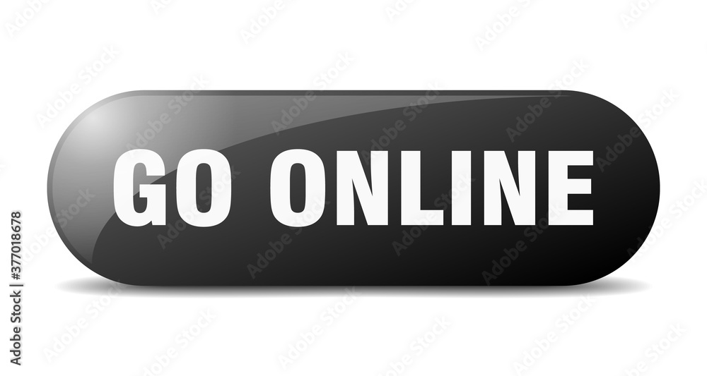 go online button. sticker. banner. rounded glass sign go online button. sticker. banner. rounded glass sign