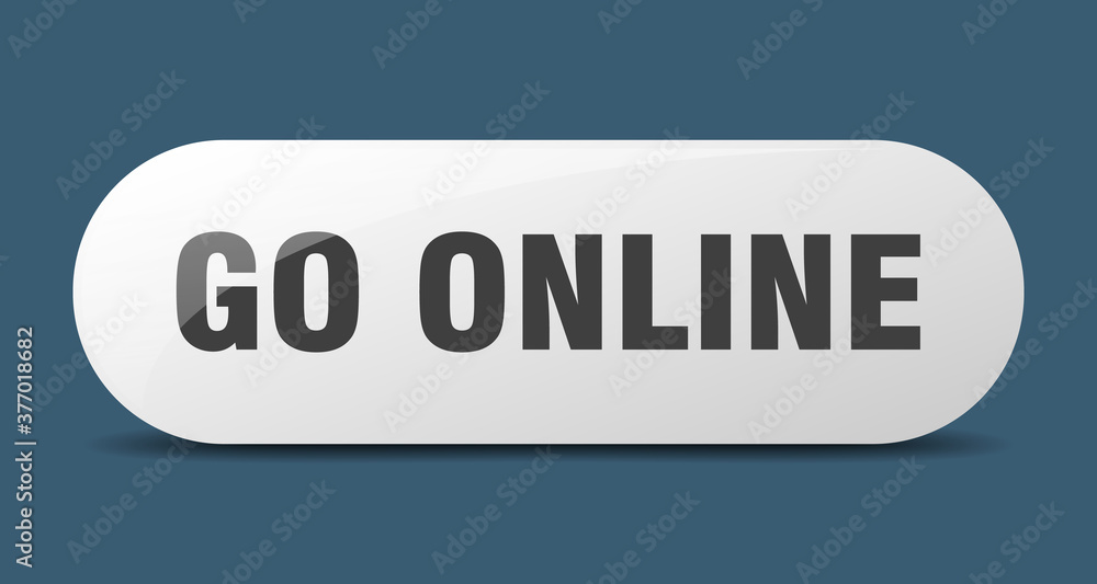 go online button. sticker. banner. rounded glass sign