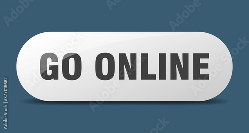 go online button. sticker. banner. rounded glass sign