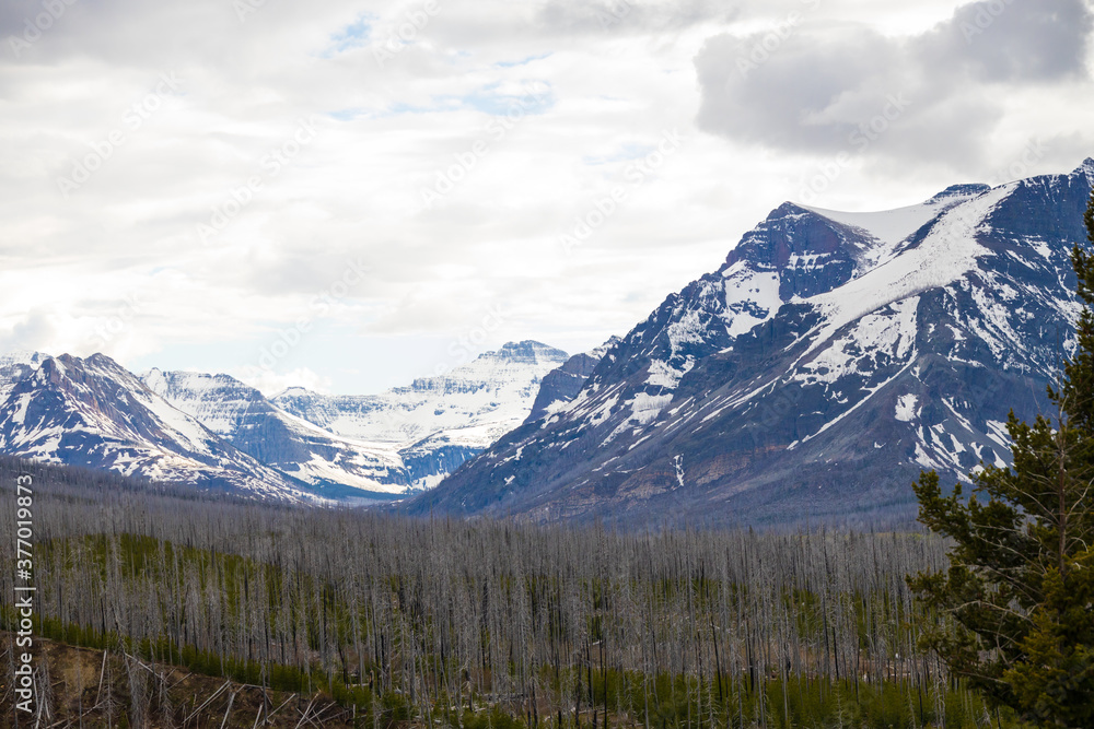 Glacier National Park mountain range with snow