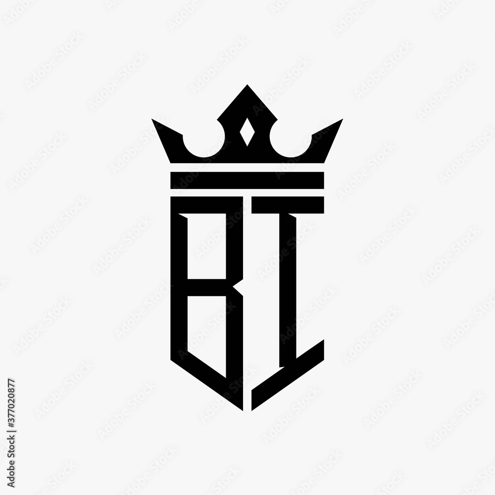 BI black color initial with crown logo template BI black color initial with crown logo template