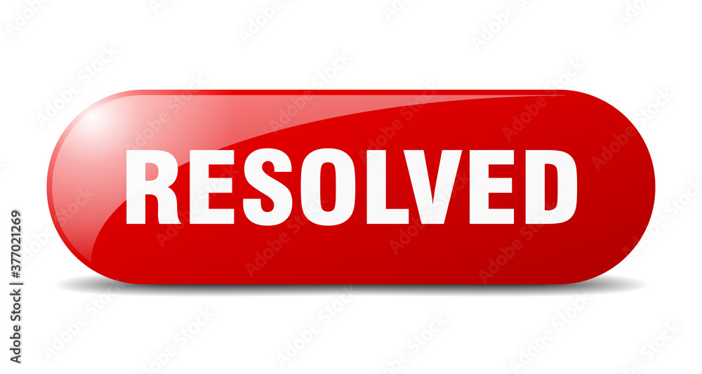 resolved button. sticker. banner. rounded glass sign resolved button. sticker. banner. rounded glass sign