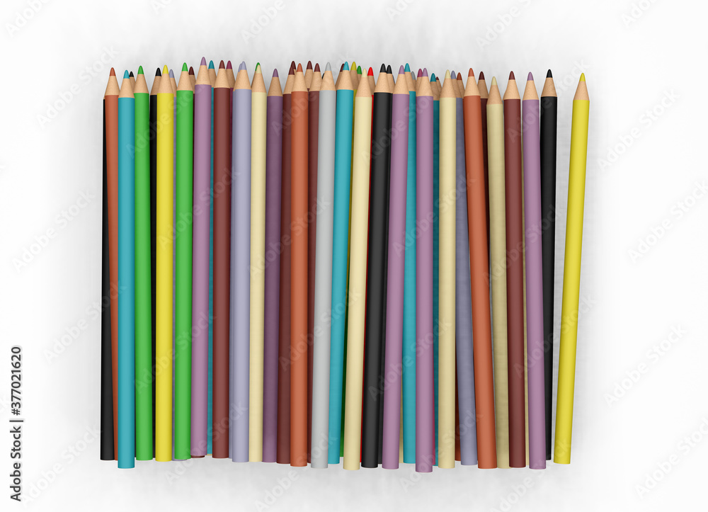 Mixed colored pencil on white table (3D Rendering) Mixed colored pencil on white table (3D Rendering)