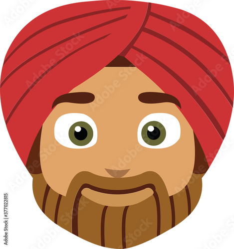 Vector emoticon illustration of a man's face with a turbanr