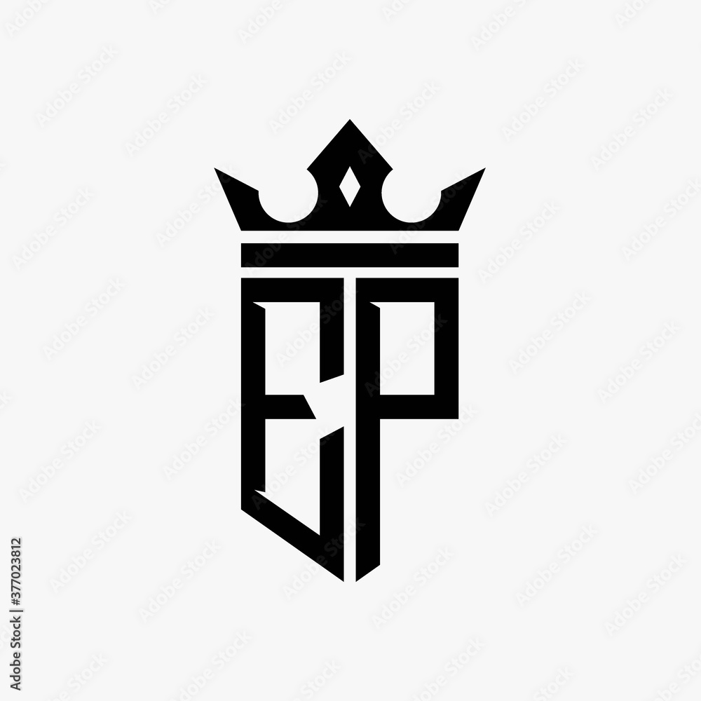 Fototapeta premium E P black color initial with crown logo template