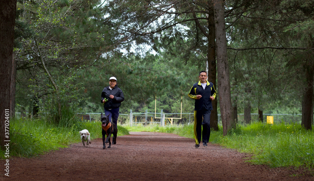 Obraz premium A couple running in a park