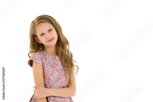 Portrait of a little girl close-up.Isolated on white background. © lotosfoto