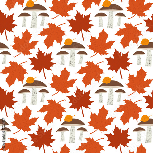 Seamless vector pattern with orange-cap boletus. 