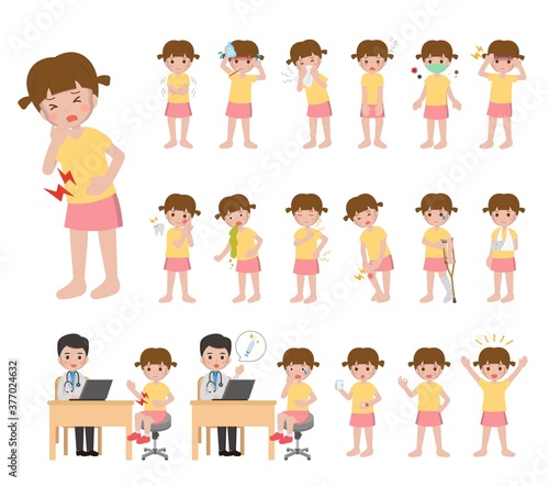 Illustration vector set of 18 kid diseases, colds, and injuries