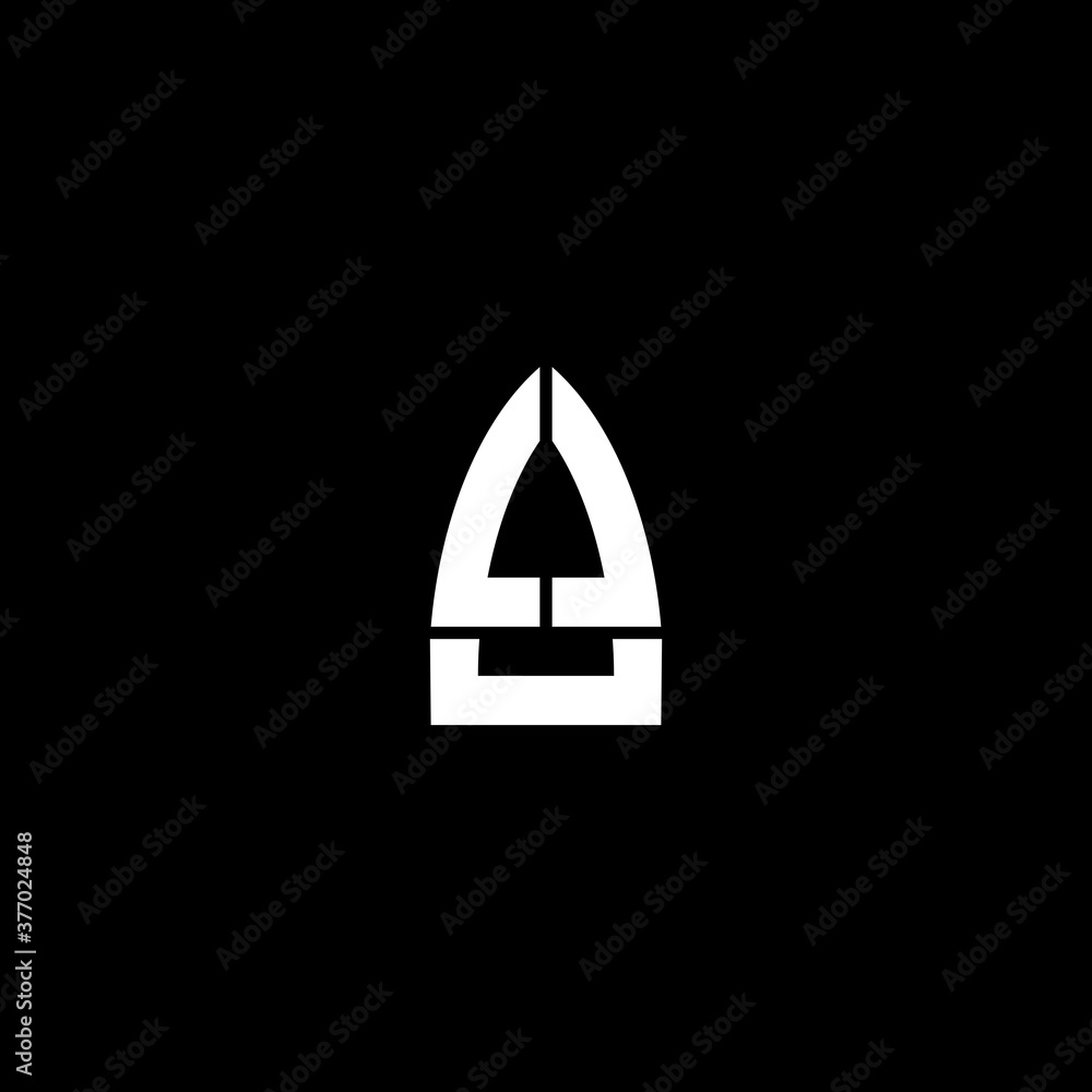 Black and White Clever Logo. Praying Hands and Boat Black and White Clever Logo. Praying Hands and Boat