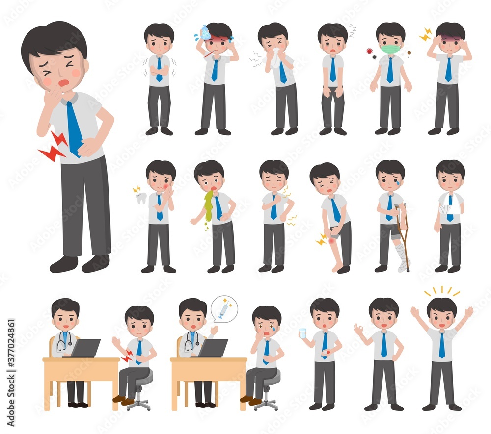 Illustration Vector Set of 18 Man Office Workers Diseases, Colds, and Injuries Illustration Vector Set of 18 Man Office Workers Diseases, Colds, and Injuries