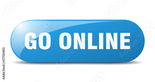 go online button. sticker. banner. rounded glass sign