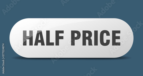 half price button. sticker. banner. rounded glass sign