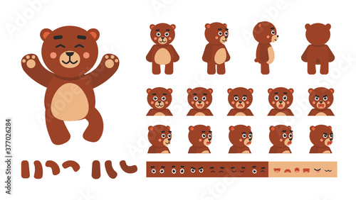 Cute chibi brown bear creation kit. Create your own pose, action, animation. Vector illustration