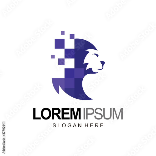 lion and pixel logo, flat style color design vector and template