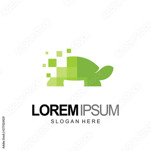 turtle and pixel logo, flat style color design vector and template