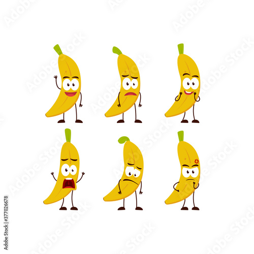 Banana fruit character cartoon mascot pose set humanized funny expression stye