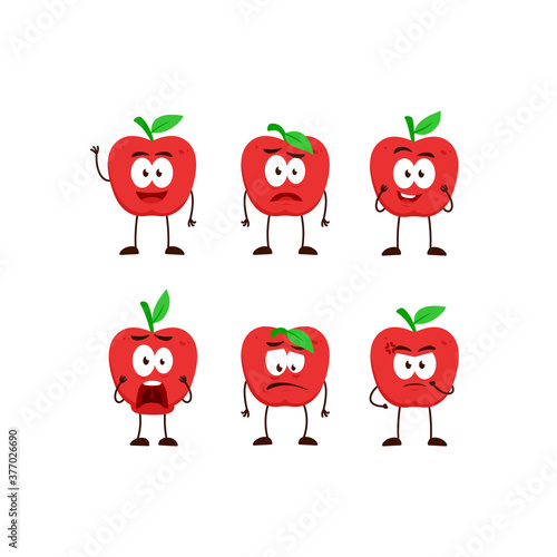 Apple fruit character cartoon mascot pose set humanized funny expression stye