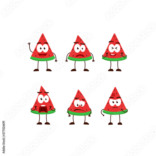 Watermelon fruit character cartoon mascot pose set humanized funny expression stye