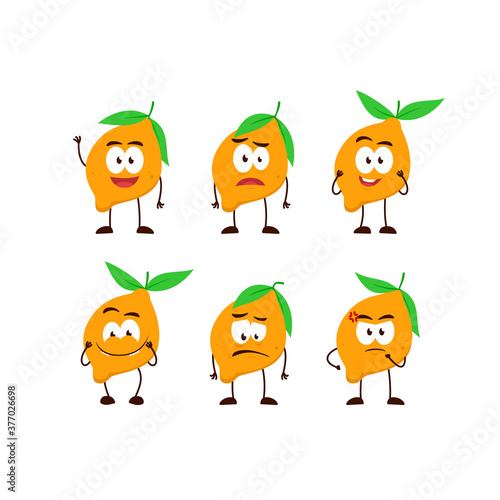 lemon fruit character cartoon mascot pose set humanized funny expression stye