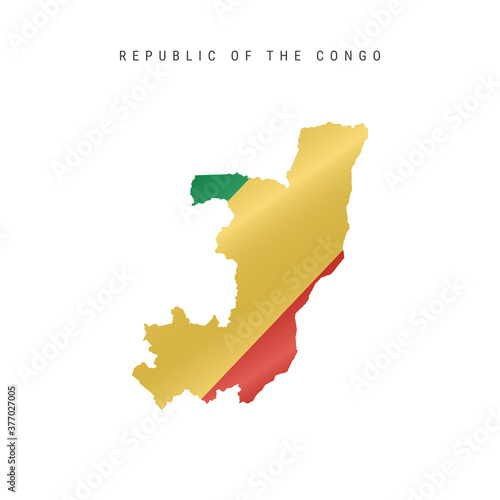 Detailed waving flag map of Republic of the Congo. Vector map with masked flag.