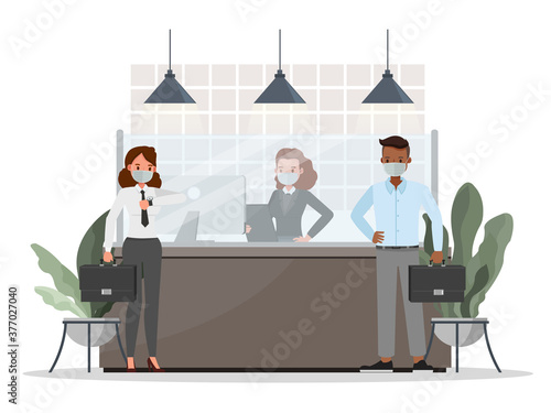 Businessman people wearing medical mask and face shield character vector design. Presentation in various action. New normal life. no14