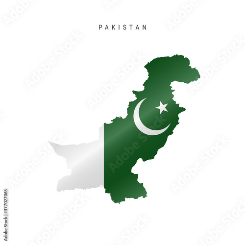 Detailed waving flag map of Pakistan. Vector map with masked flag.
