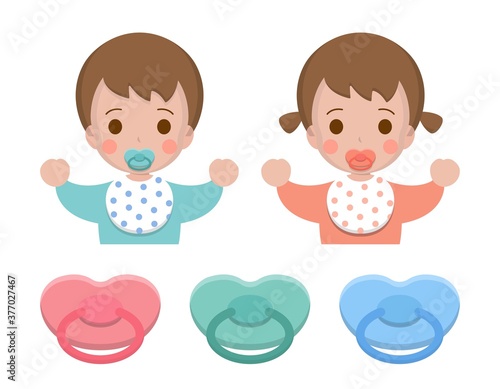 Boy baby and girl baby with pacifier set