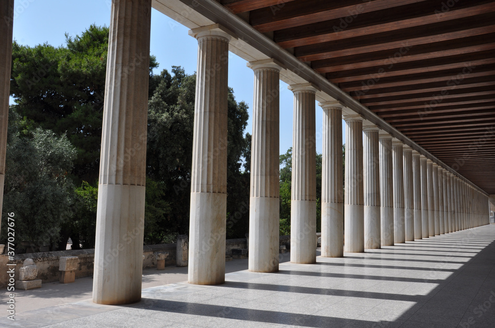 Columns and shadows at the Ancient Agora, in Athens, Greece