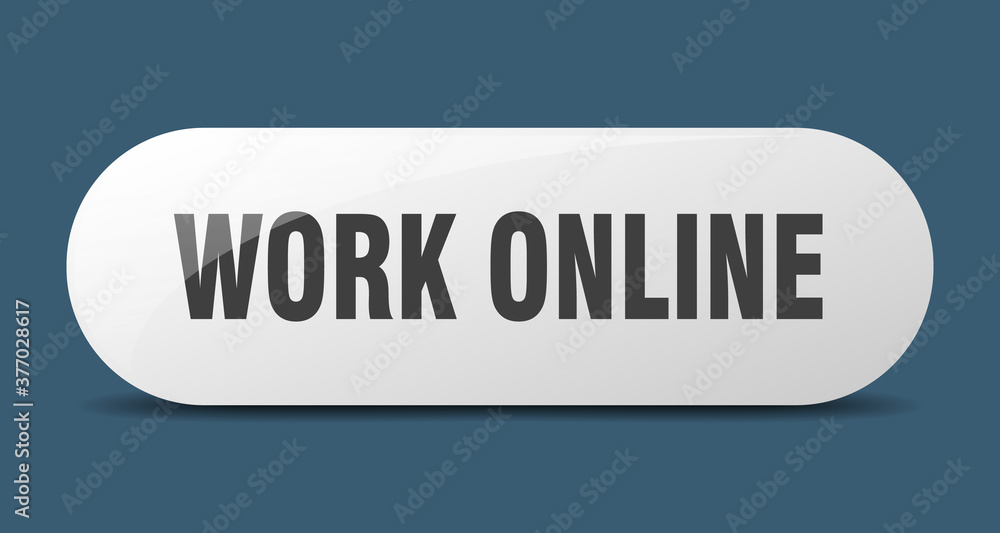 work online button. sticker. banner. rounded glass sign work online button. sticker. banner. rounded glass sign