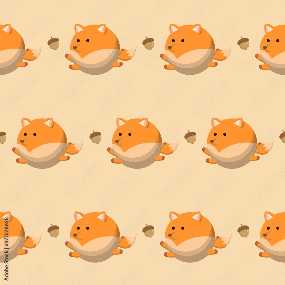 Vector background of seamless continuous illustration of fox and acorn Vector background of seamless continuous illustration of fox and acorn