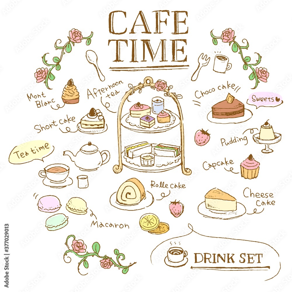 線画カフェメニュー素材 カフェタイム Stock Vector Adobe Stock