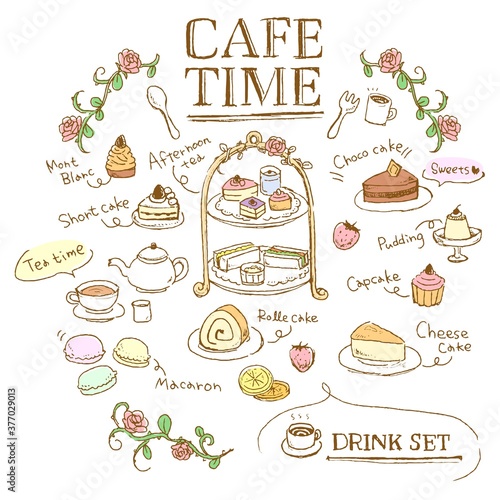 線画カフェメニュー素材　カフェタイム