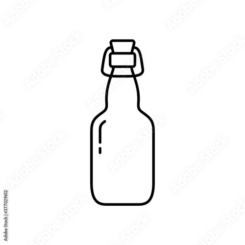 Swing Top Easy Cap Beer Bottle. Linear icon of clear beverage glass bottle with wire stopper. Black simple illustration of vintage flip-top lid. Contour isolated vector pictogram, white background