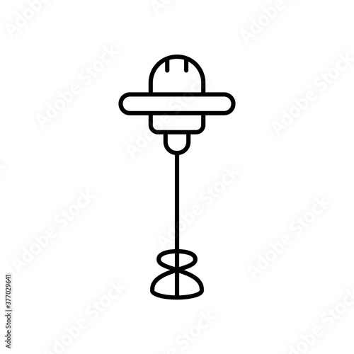 Handheld electric cement mixer. Linear icon of paint mixing machine. Black simple illustration of professional equipment for repair work. Contour isolated vector pictogram, white background