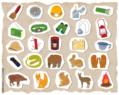 Exploration illustration set material / analog style