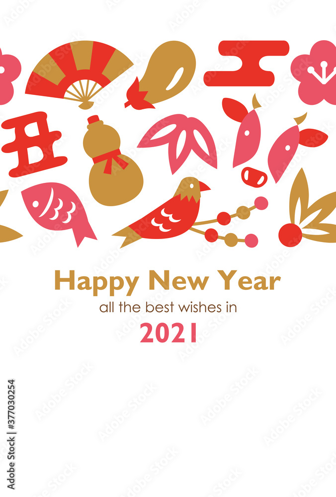 Card Of Japanese New Year's Elements Vertical Card Of Japanese New Year's Elements Vertical