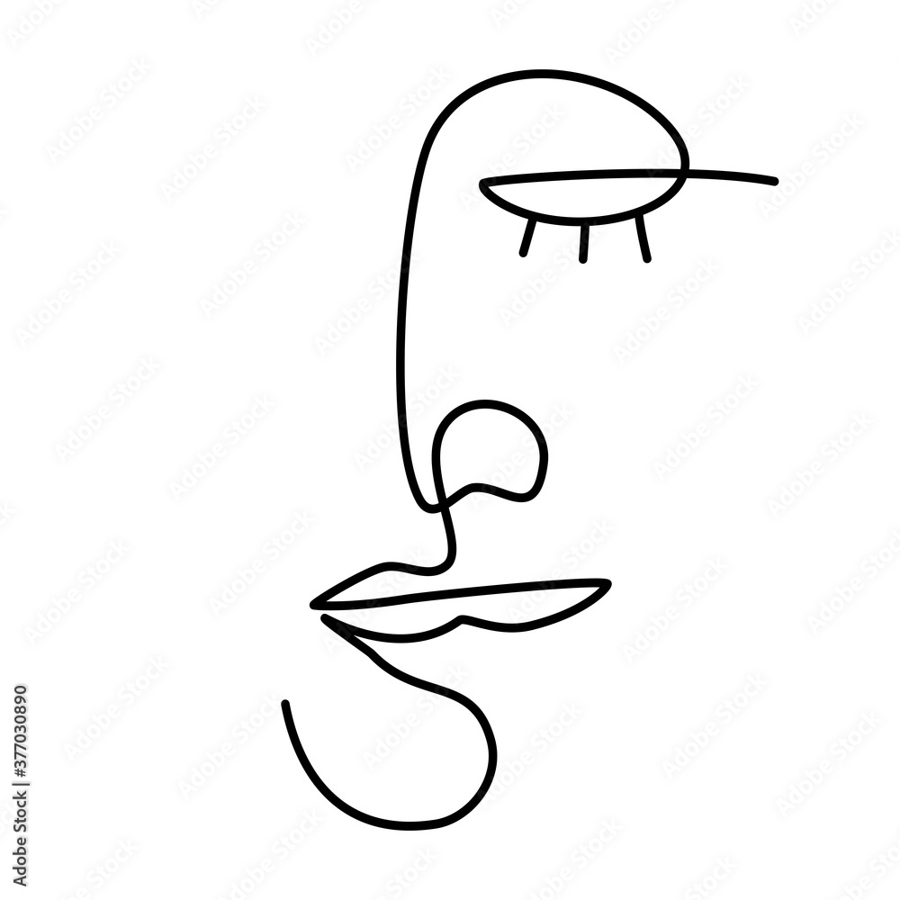 Abstract minimalistic continuous line drawing. Portrait of woman’s face.v ector Hand drawn illustration . Abstract minimalistic continuous line drawing. Portrait of woman’s face.v ector Hand drawn illustration .