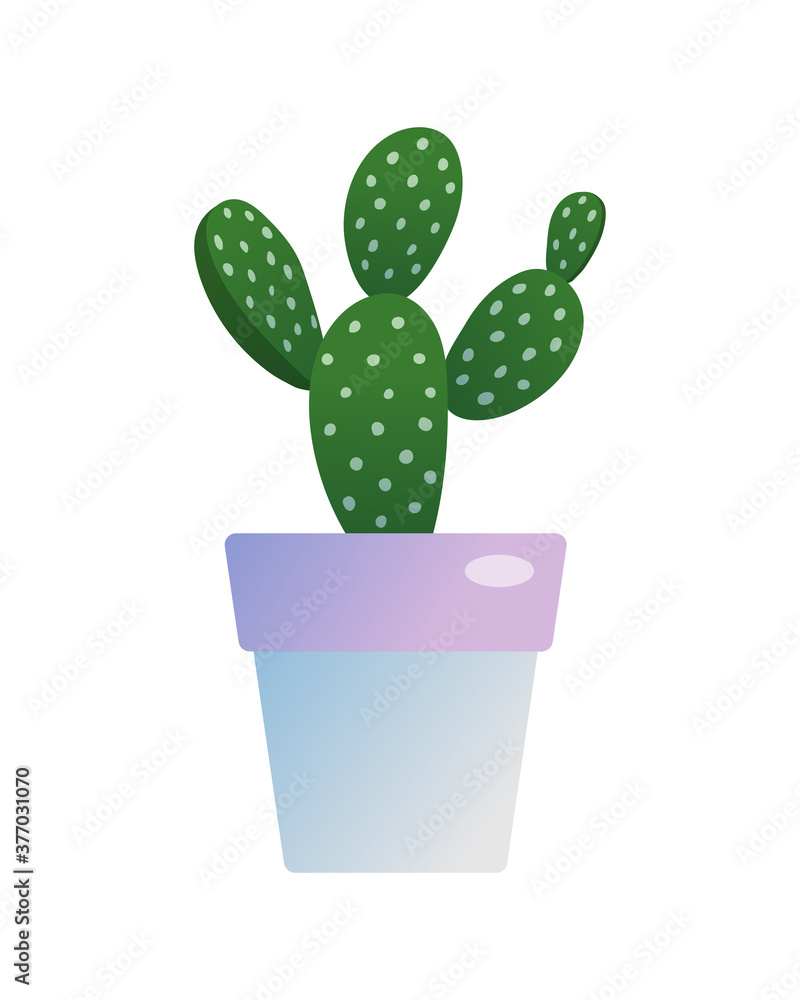 Prickly pear cactus houseplant in flowerpot. Indoor potted opuntia plant for home or office interior decoration botanical design flat vector illustration isolated on white background Prickly pear cactus houseplant in flowerpot. Indoor potted opuntia plant for home or office interior decoration botanical design flat vector illustration isolated on white background