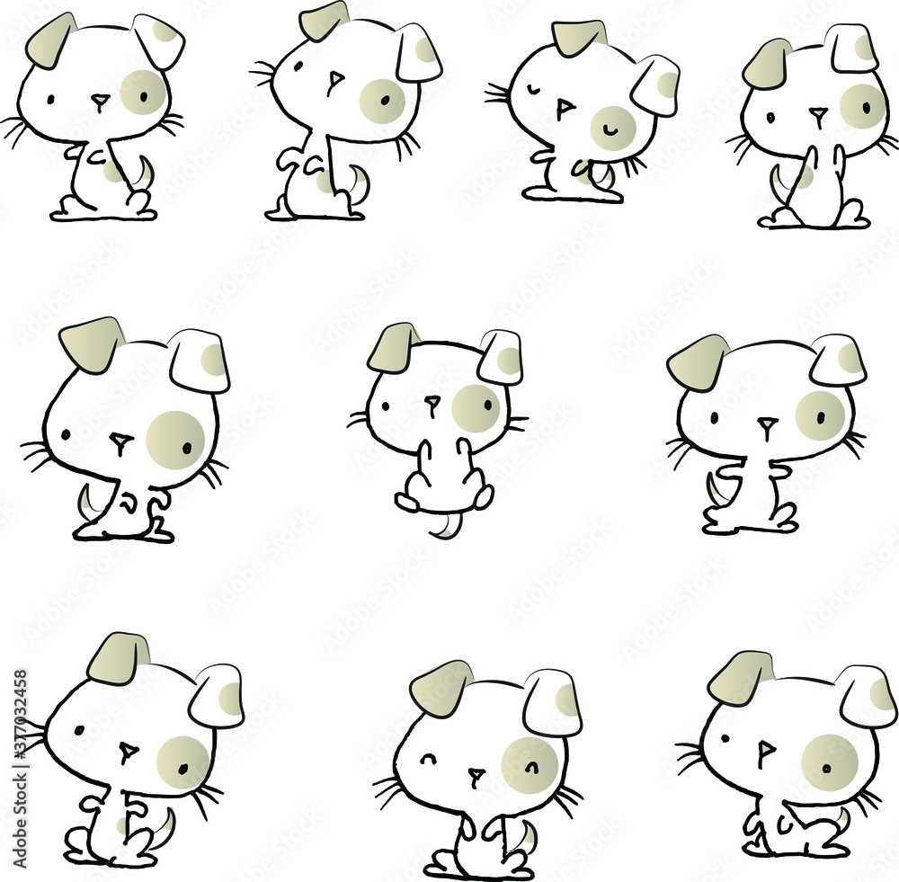 Obraz premium vector cartoon puppys set background