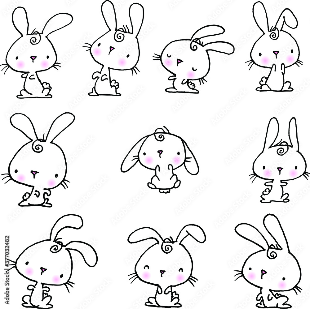 Fototapeta premium vector cartoon rabbits set background