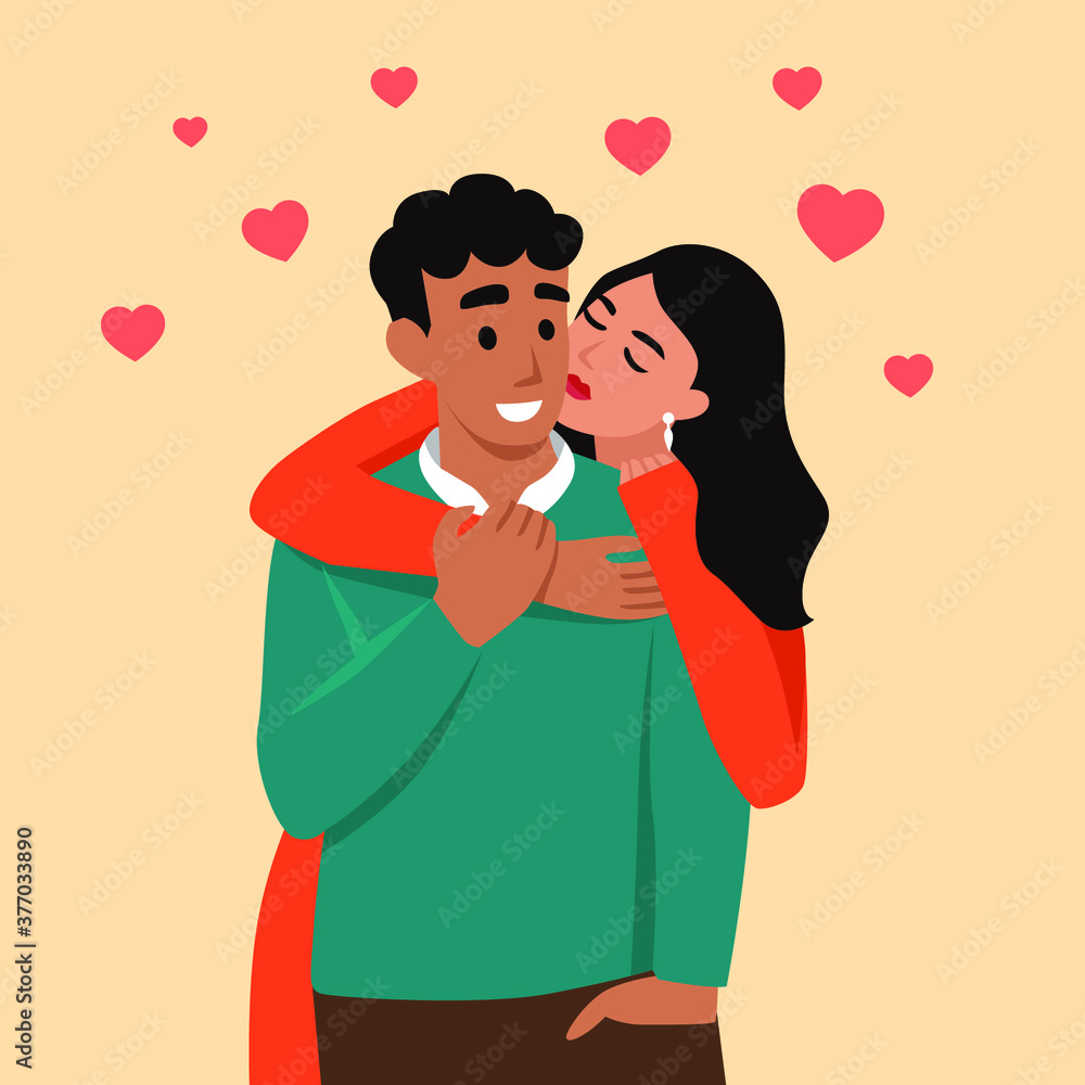 Couple in love. Man and woman embracing each other affectionately. Characters for the feast of Saint Valentine. Vector illustration in cartoon style Couple in love. Man and woman embracing each other affectionately. Characters for the feast of Saint Valentine. Vector illustration in cartoon style