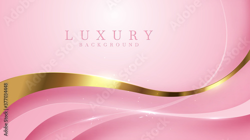 Luxury golden line background pink and purple shades in 3d abstract style. Illustration from vector about modern template deluxe design.