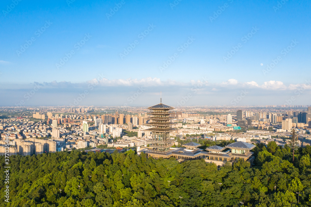 hangzhou city skyline with pagoda