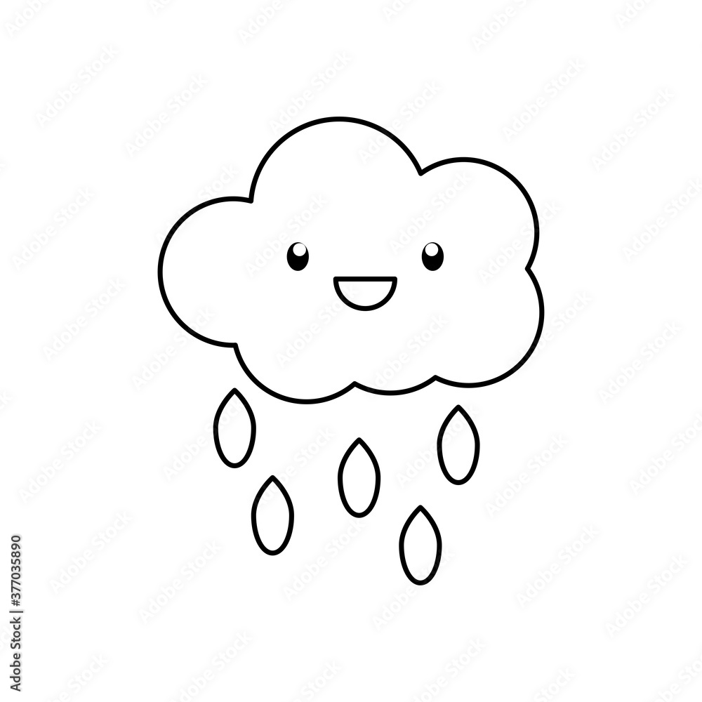 happy rainy cloud icon, line style happy rainy cloud icon, line style